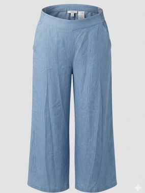 Jessica Simpson "Saydee" Chambray Blue Wide-Leg Linen-Blend Pants Size M